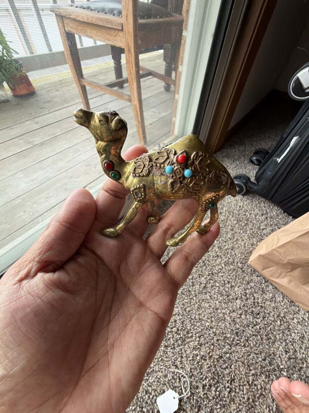 Vintage Brass Camel Figurine with Enamel Inlay